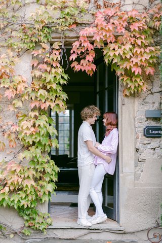 Historic château backdrop for romantic couple photography near Carcassonne
